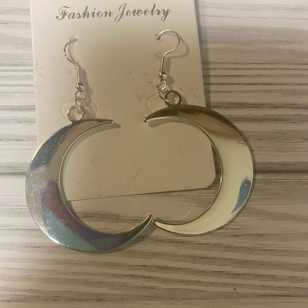 Silver Crescent Moon Pierced Earrings